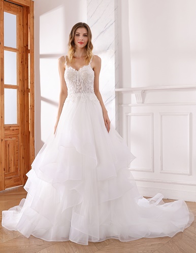LW2124 Top Seller A line with Ruffle Skirt Bridal Dress