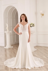 WT4316 New collection Crepe, Tulle, Lace applique, Beaded V neck