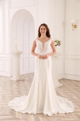 WT4316 New collection Crepe, Tulle, Lace applique, Beaded V neck