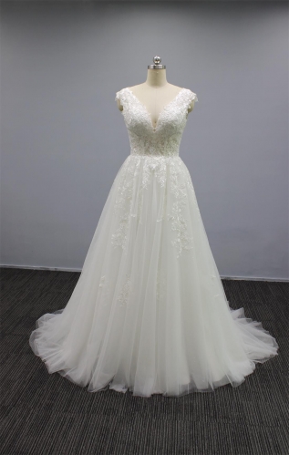 WT4291 New Arrival Wedding Gown Sparkle Lace, Top illusion