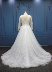 LW4164 Plus Size Long Sleeves Wedding Dress Shinny Tulle