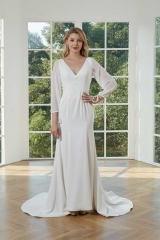 WT4358 New Simple Crepe Dress with Tulle Sleeves
