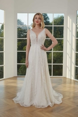 WT4410 2023 New Wedding Dress V neck Beading lace, Removable Train