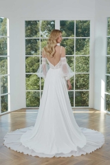 WT4360 2023 Leashion Chiffon Wedding Dress with Removable Train and Sleeves