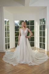 WT4410 2023 New Wedding Dress V neck Beading lace, Removable Train