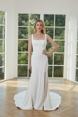 WT4363 2023 New Simple Crepe Wedding Dress Split on Leg