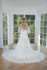 WT4360 2023 Leashion Chiffon Wedding Dress with Removable Train and Sleeves