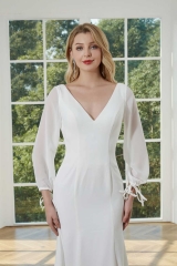 WT4358 New Simple Crepe Dress with Tulle Sleeves