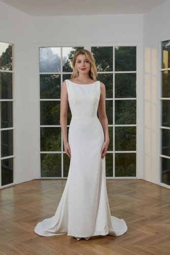 WT4366 2023 New Clean Crepe Wedding Dress Strpas Open Back