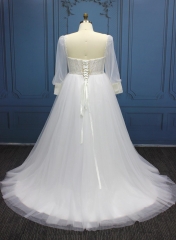 WT4380 2023 New Plus Size BOHO Wedding Dress with Long Sleeves