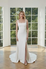 WT4363 2023 New Simple Crepe Wedding Dress Split on Leg
