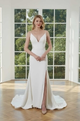 WT4362 2023 New Simple Crepe Wedding Gown Split on Let