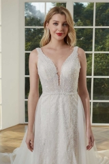 WT4410 2023 New Wedding Dress V neck Beading lace, Removable Train