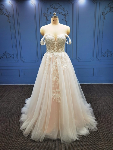 WT4294A Blush Shiny Light tulle wedding dress