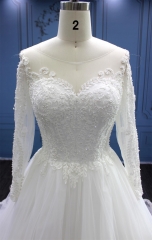 WT4188 Luxury long sleeves wedding dress, back button and lace up
