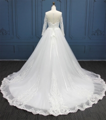 WT4188 Luxury long sleeves wedding dress, back button and lace up