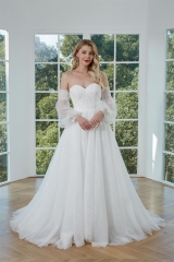 WT4359 2023 New Light Tulle Wedding Gown with Removable Sleeves