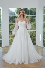 WT4359 2023 New Light Tulle Wedding Gown with Removable Sleeves