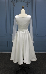 WT3313 new short wedding gown, long sleeves with pearls