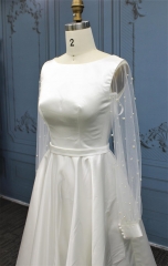 WT3313 new short wedding gown, long sleeves with pearls