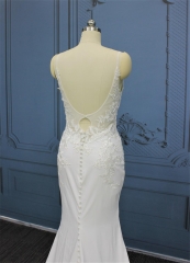 LW3268 Crepe, Elegant V neck mermaid dress, flower lace train