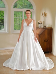 WT4615 2024 new quality Import Satin Plain A line wedding dress