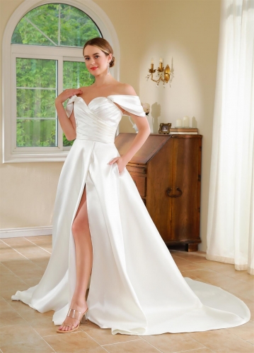 WT4609 2024 new Mikado plain wedding dress A line