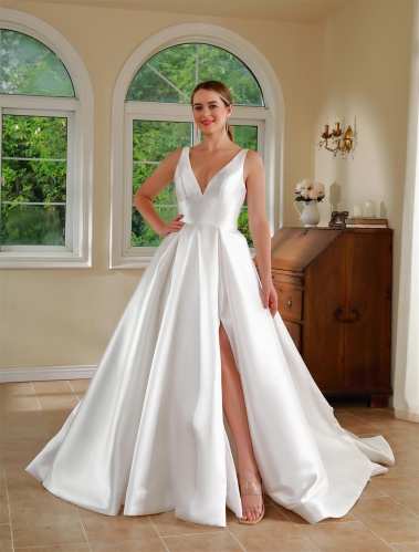 WT4612 2024 new quality Mikado plain wedding dress A line