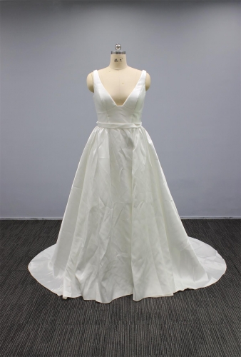 WT4348 Mikado Bridal Gown Removable Bow,Skirt Split Design