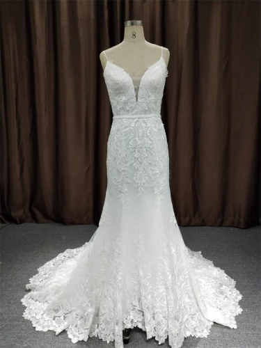 LW1972A Lace Mermaid Bridal Gown, Slim Straps