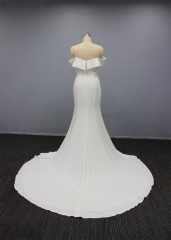 WT4345 Stretch Crepe Off Shoulder Fit & trumpet wedding dress