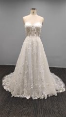 WT3305 Nice Flower Lace Tull Sweet heart A line, Detachable sleeves