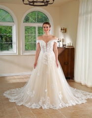 WT4704 2024 New Gorgeous 3D Flower Lace wedding dress, Flower train