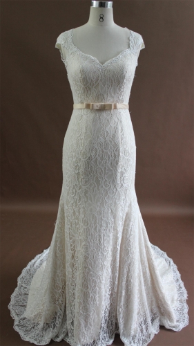 LW1507 Elegant full lace Fit and Flare bridal dress