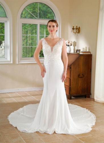 WT4604 2024 new Fit & Flare chiffon wedding dress