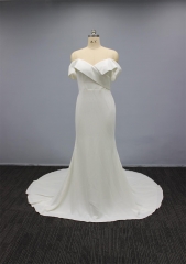 WT4345 Stretch Crepe Off Shoulder Fit & trumpet wedding dress