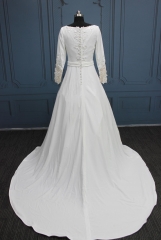 WT4624 modest long sleeves satin bridal gown