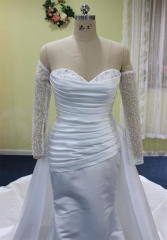 WT2327 Satin Mermaid Bridal with detachable train and sleeves