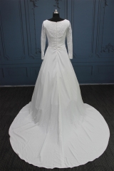 WT4629 modest long sleeves satin bridal gown