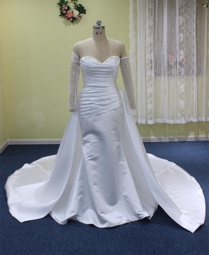 WT2327 Satin Mermaid Bridal with detachable train and sleeves