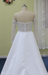 WT2327 Satin Mermaid Bridal with detachable train and sleeves