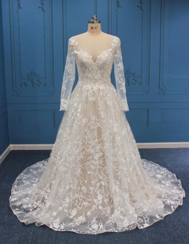 WT4619 long sleeves full lace A line bridal gown