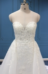 WT2376A Sweetheart mermaid dress with detachable lace train. top beading