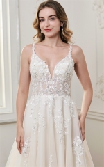 WT4860 2026 Lovely Illusion beaded V neck light tulle Aline dress