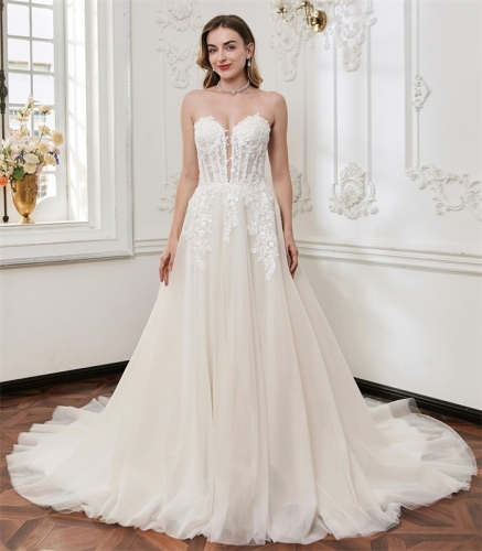 WT4880 Sparkle Strapless Illusion Aline dress