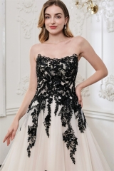 WT4882 Sparkle beaded black lace Illusion Aline dress