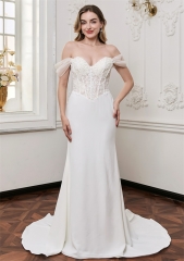 WT4847 2026 Elegant fit&flare lace crepe dress