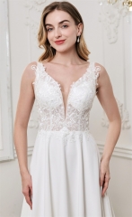 WT4837 Elegant Crepe dress with lovely lace train