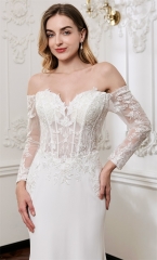 WT4842 2026 Elegant fit&flare lace crepe dress