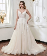 WT4860 2026 Lovely Illusion beaded V neck light tulle Aline dress